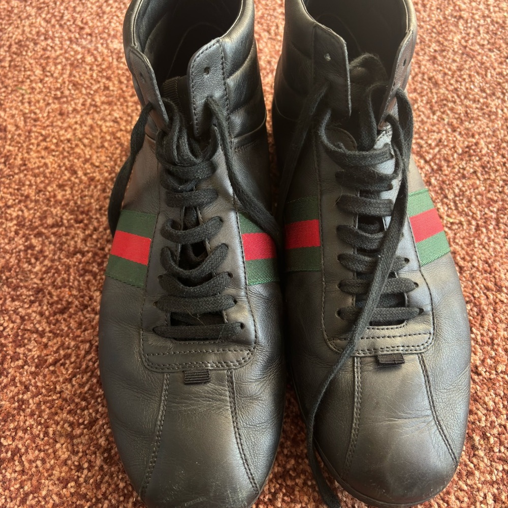 Gucci Black Sneakers with Red and Green Accents